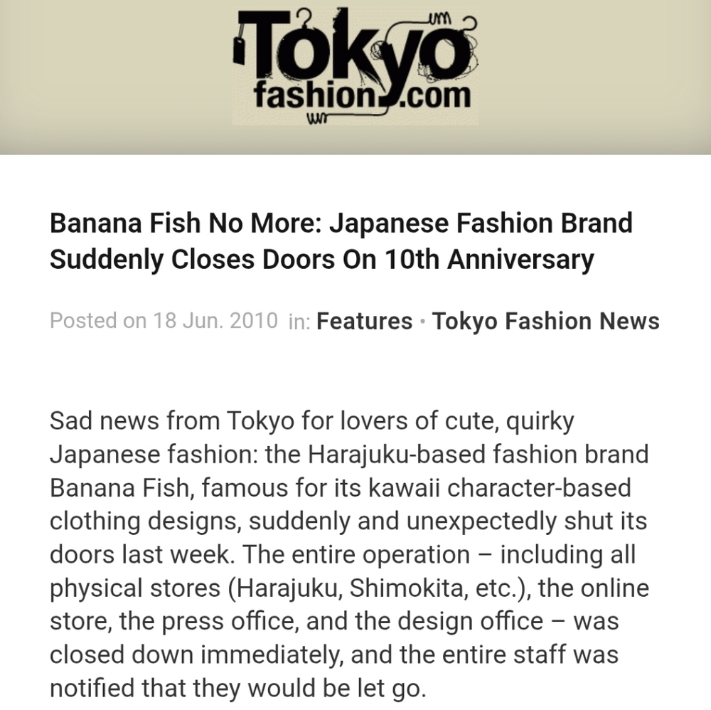 Banana Fish Tokyo Harajuku-Based Fashion Brand Top 🌟 RARE 🌟 - Picture 11 of 11